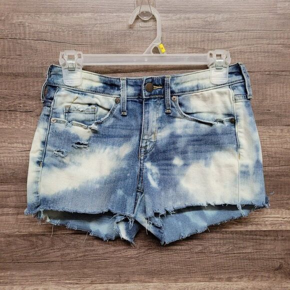 Mossimo High Rise Midi Cut-Off Shorts Size 0 / 25 Womens Denim Jean Bleached - Picture 2 of 10